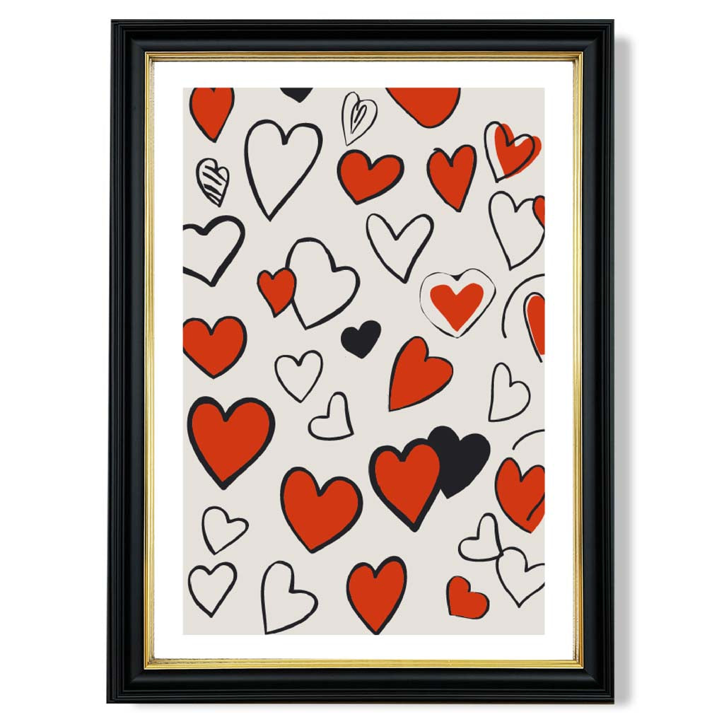 Sketch Love Hearts print in Black and Gold Frame