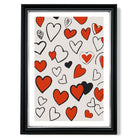 Sketch Love Hearts print in Black and silver Frame