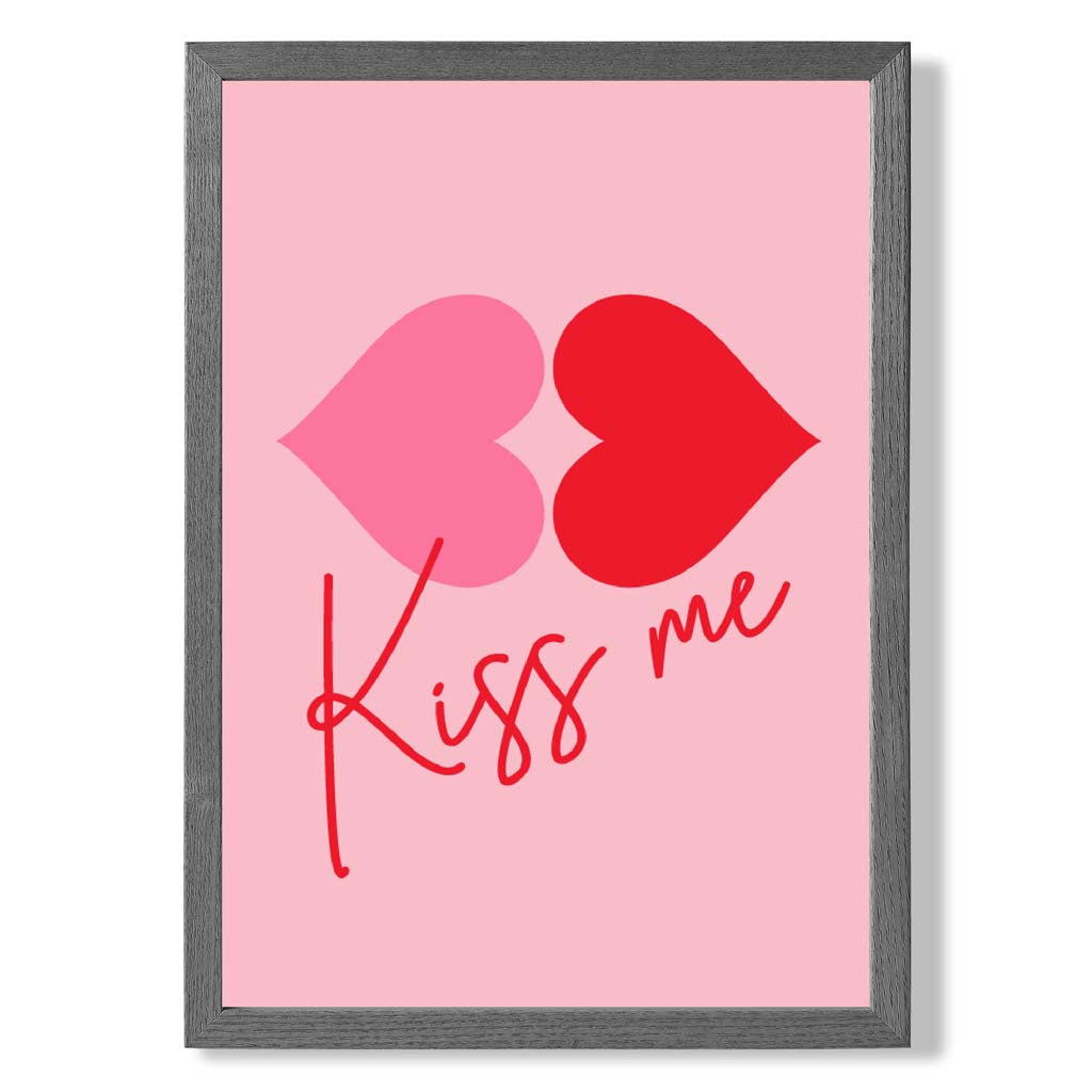 Kiss Me Heart Lips print in Dark Grey Wooden Frame