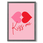 Kiss Me Heart Lips print in Dark Grey Wooden Frame