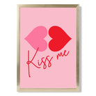 Kiss Me Heart Lips print in Gold Wooden Frame