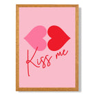 Kiss Me Heart Lips print in Oak Wooden Frame