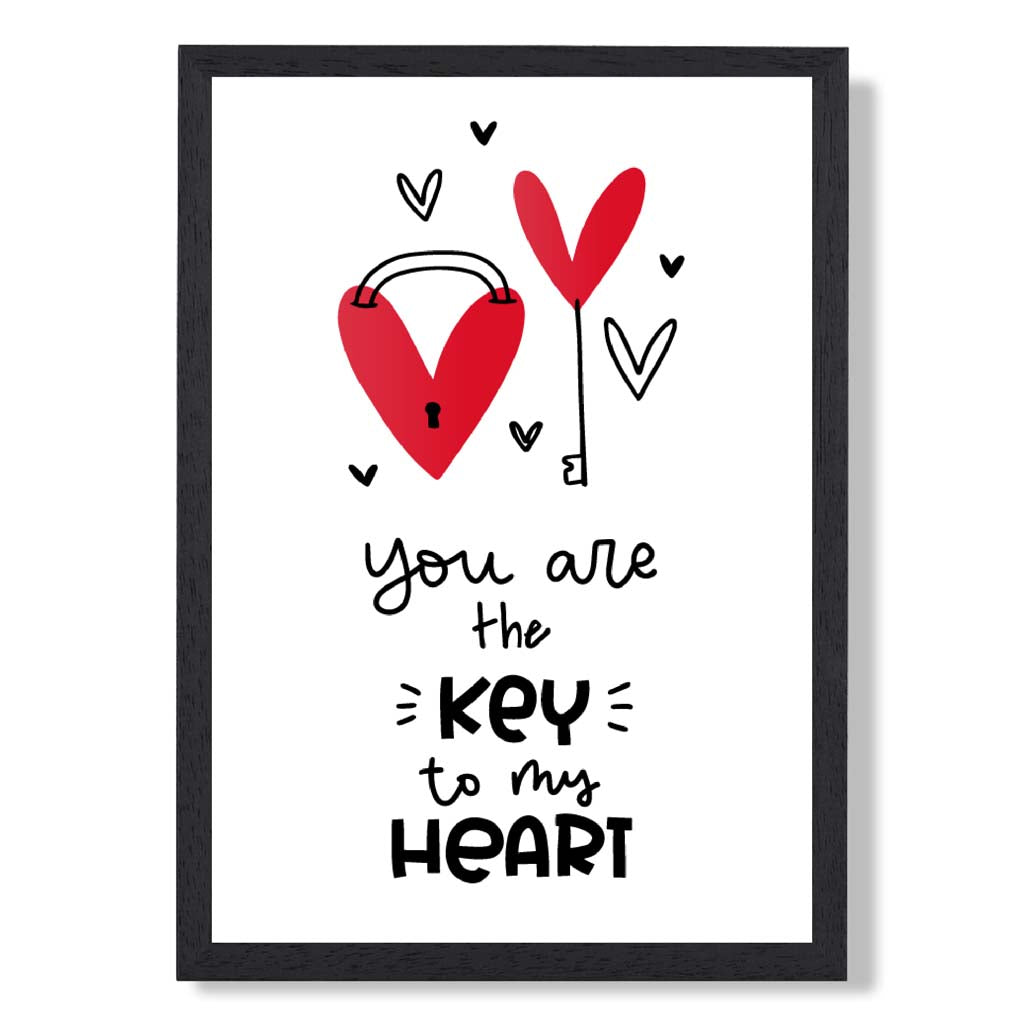 Key to my Heart print in Black Wooden Frame