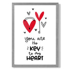 Key to my Heart print in Light Grey Wooden Frame