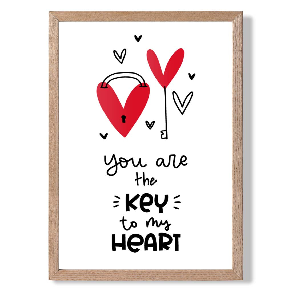 Key to my Heart print in Light Oak Wooden Frame