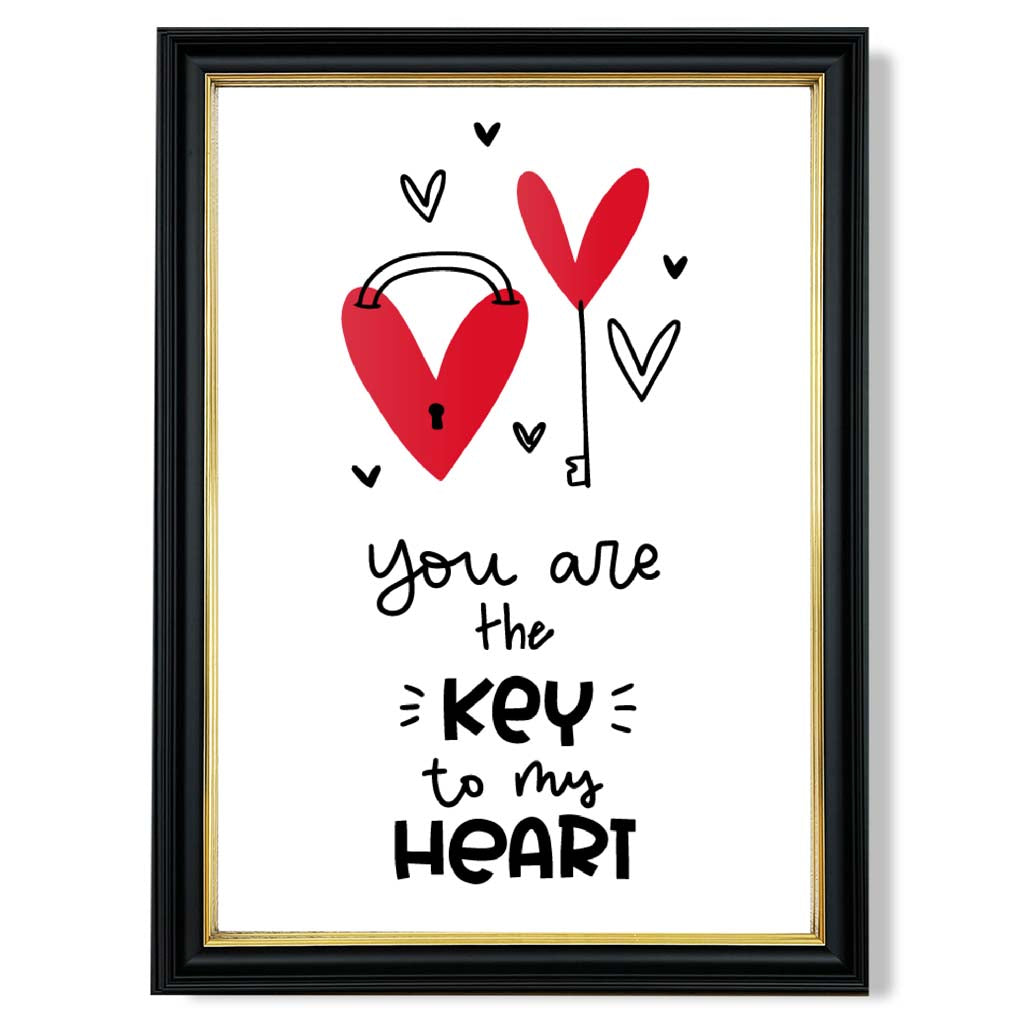 Key to my Heart print in Black and Gold Frame