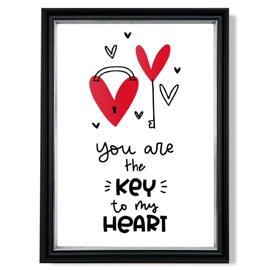 Key to my Heart print in Black and silver Frame