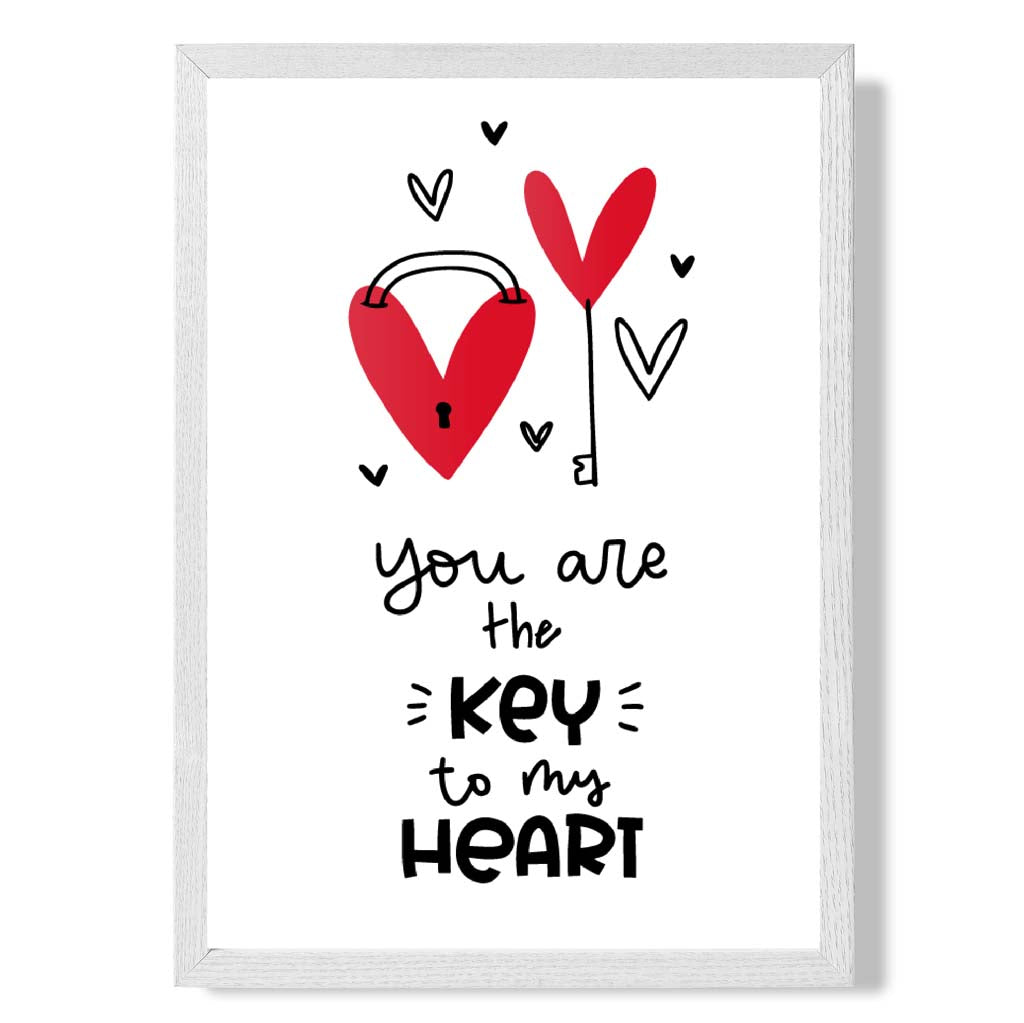 Key to my Heart print in White Wooden Frame