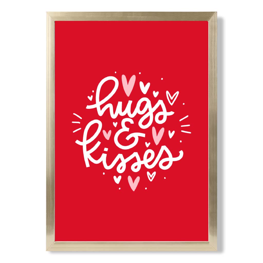 Hugs and Kisses print in Gold Wooden Frame