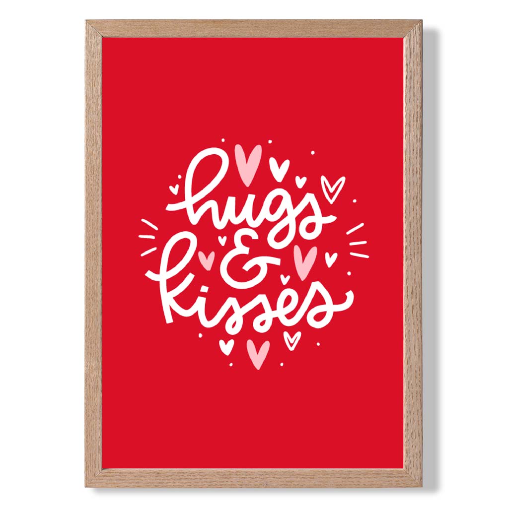 Hugs and Kisses print in Light Oak Wooden Frame