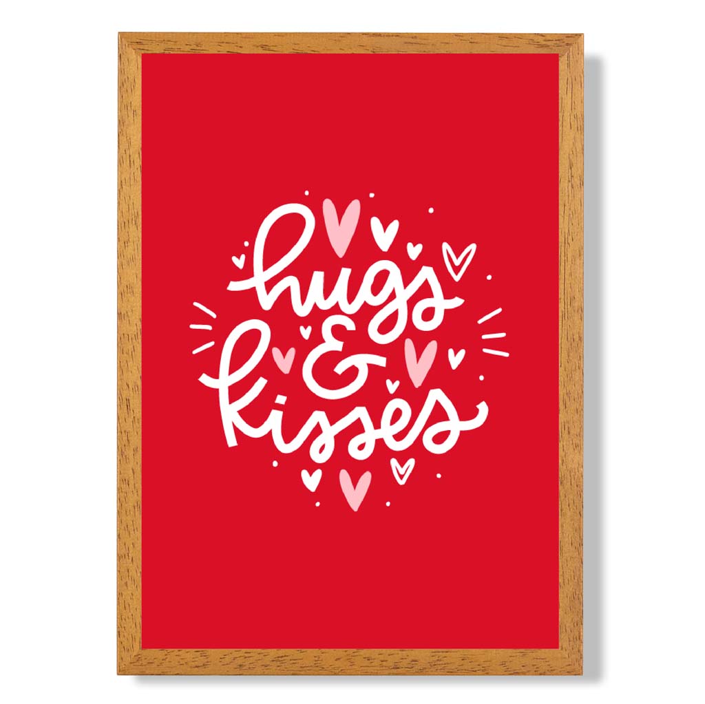 Hugs and Kisses print in Oak Wooden Frame