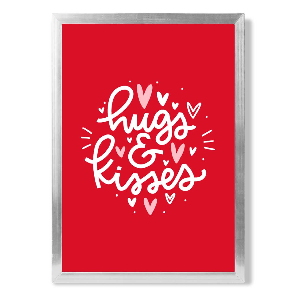 Hugs and Kisses print in Silver Wooden Frame