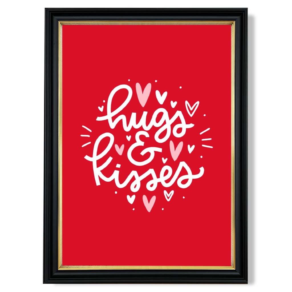 Hugs and Kisses print in Black and Gold Frame