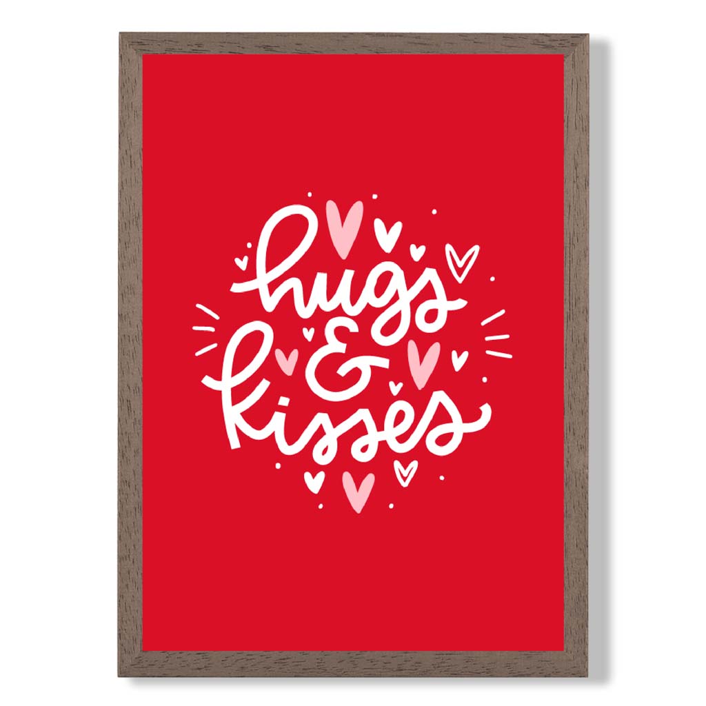 Hugs and Kisses print in Walnut Wooden Frame