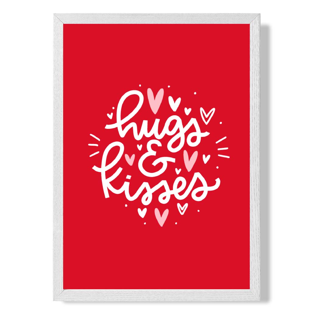 Hugs and Kisses print in White Wooden Frame