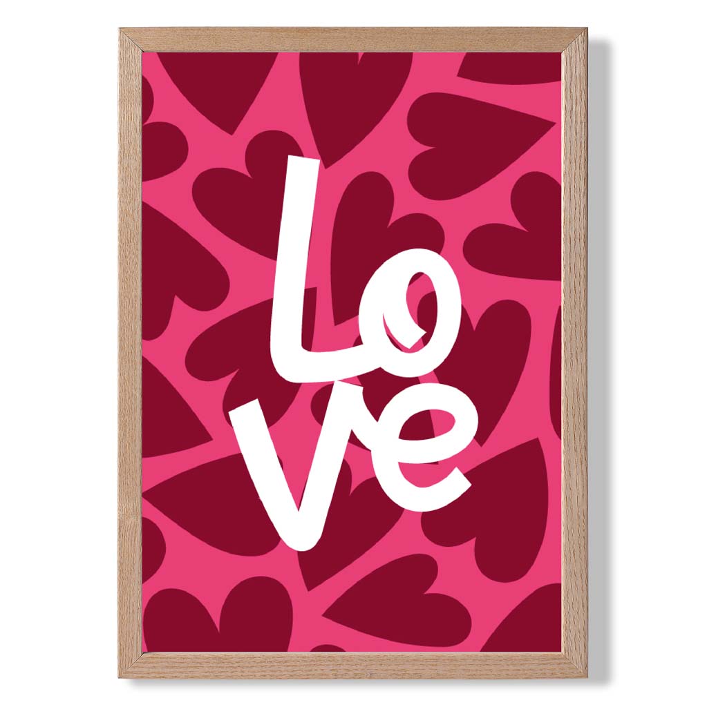 Hearts of Love print in Light Oak Wooden Frame