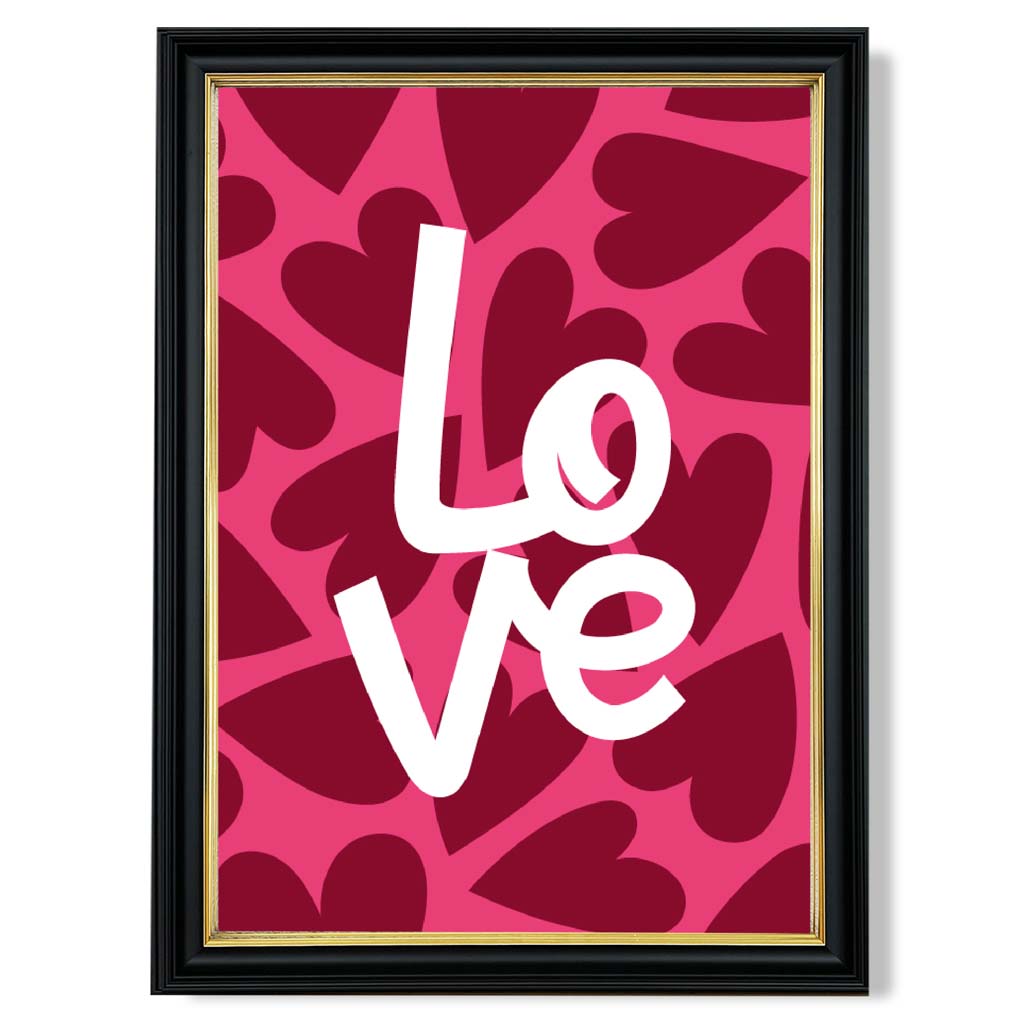 Hearts of Love print in Black and Gold Frame