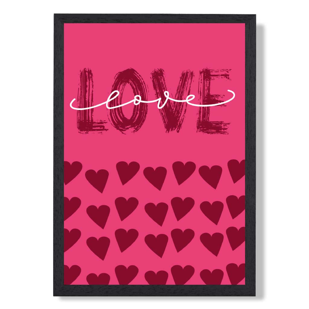 Love with Hearts Pink print in Black Wooden Frame