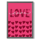 Love with Hearts Pink print in Dark Grey Wooden Frame