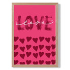 Love with Hearts Pink print in Light Oak Wooden Frame