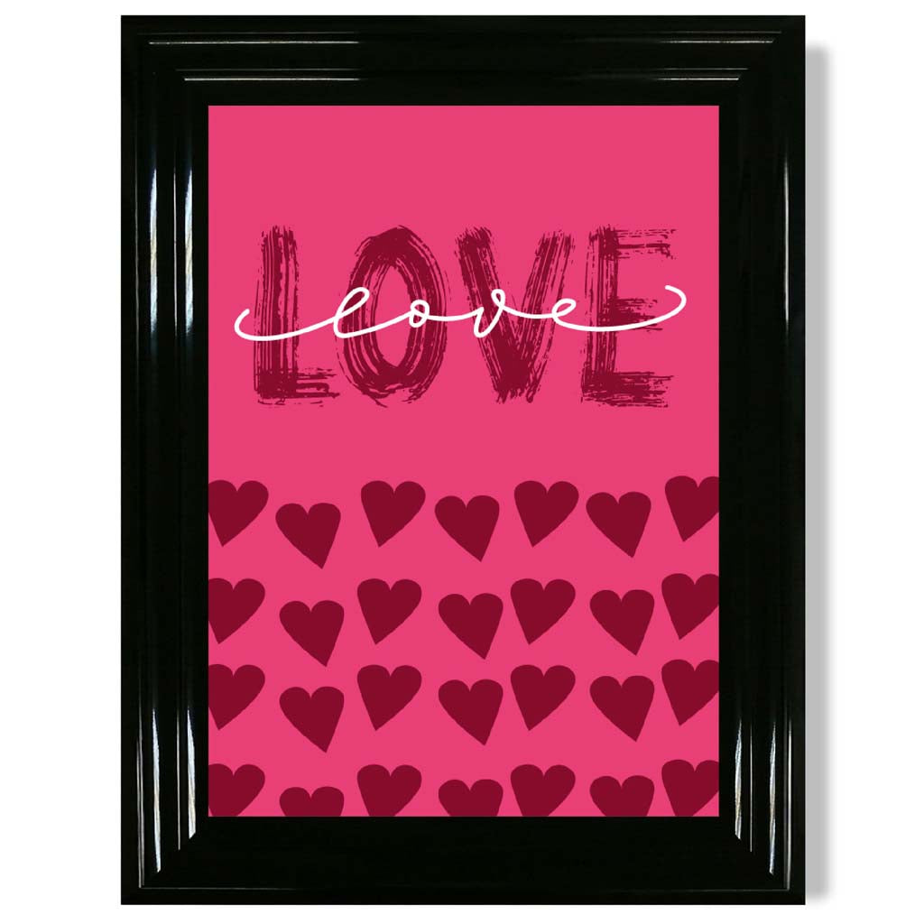 Love with Hearts Pink print in Black Glossy Frame