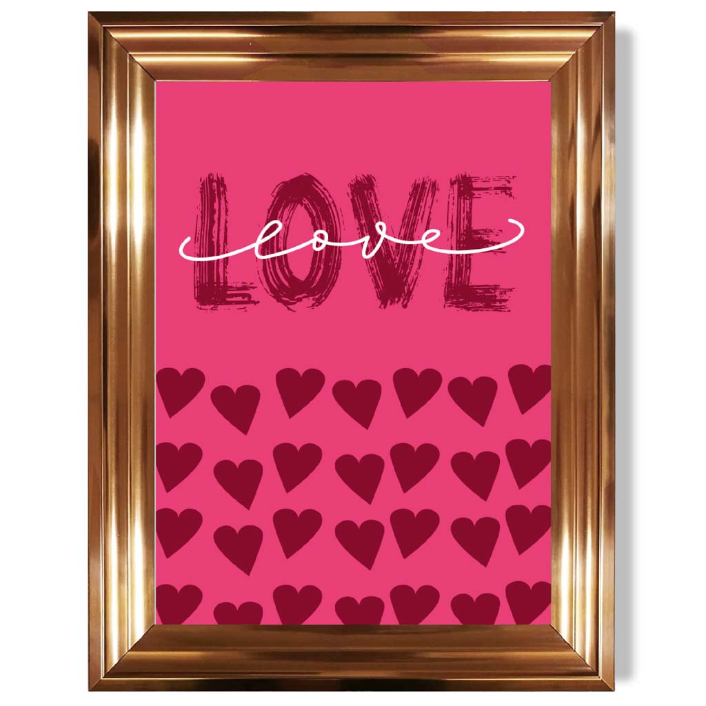 Love with Hearts Pink print in Copper Glossy Frame