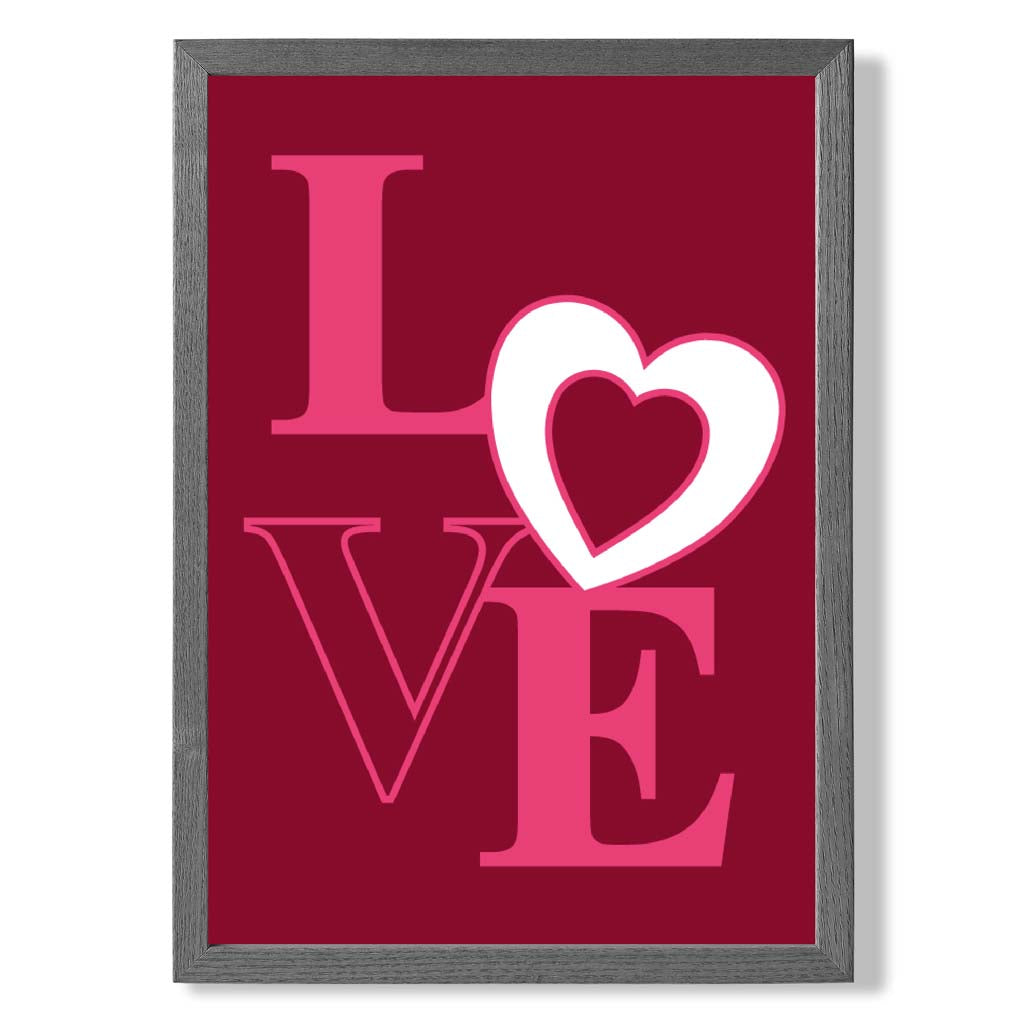 Love Quote Heart print in Dark Grey Wooden Frame