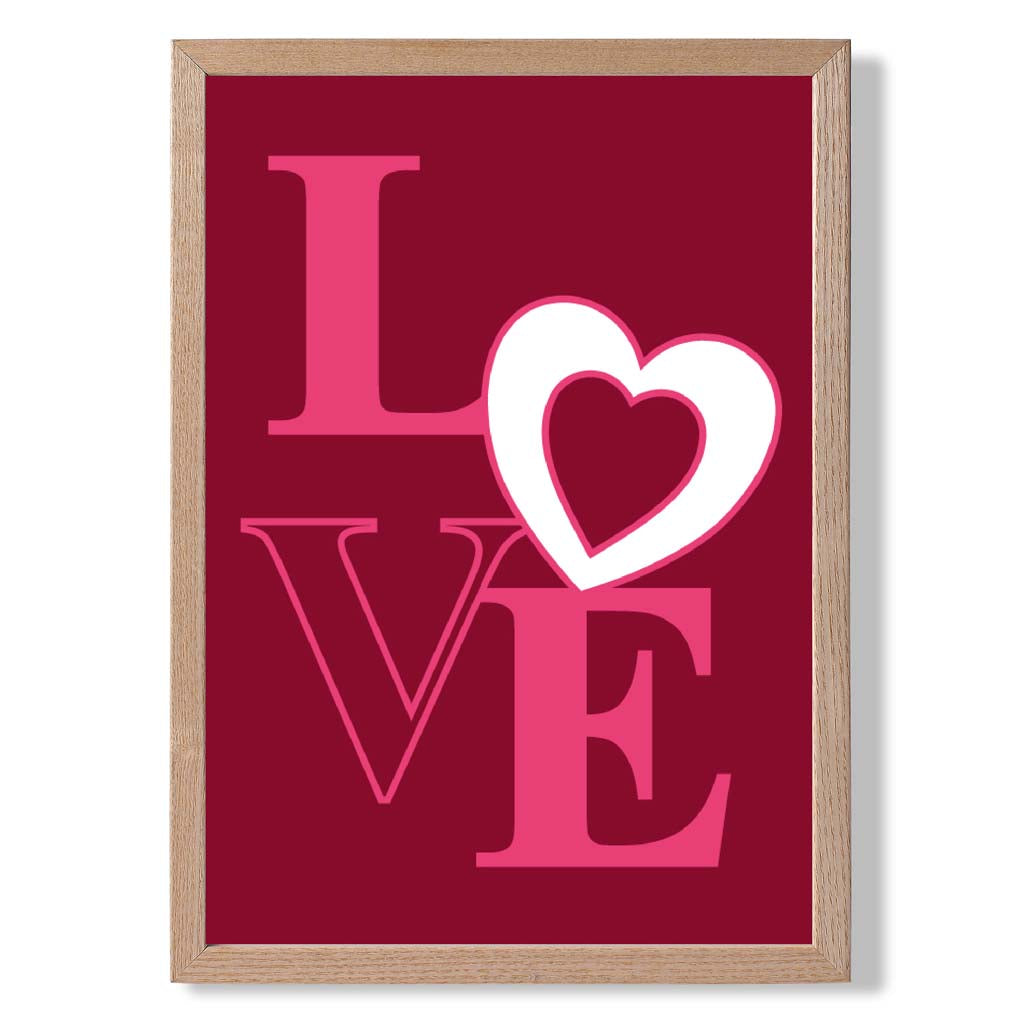 Love Quote Heart print in Light Oak Wooden Frame