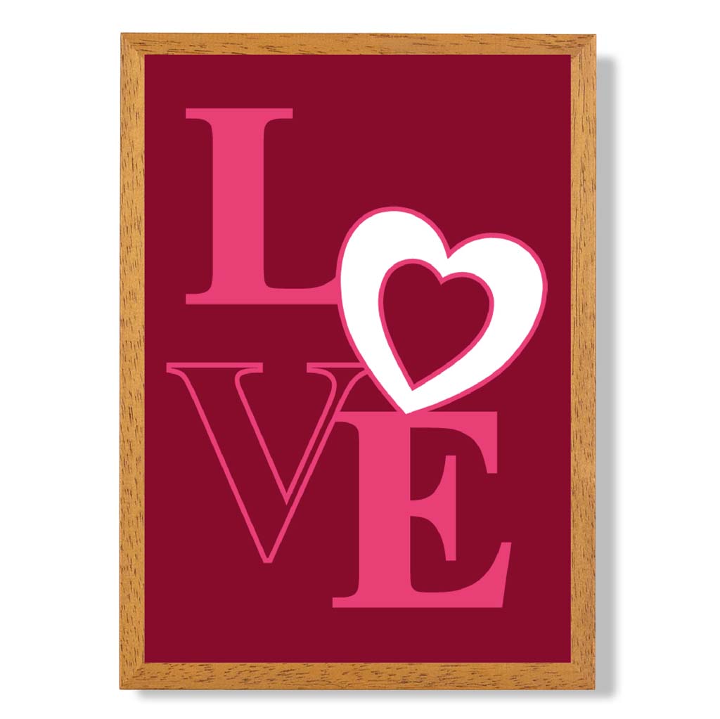 Love Quote Heart print in Oak Wooden Frame