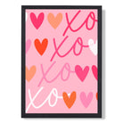 XOXO Pink Colourful Hearts print in Black Wooden Frame