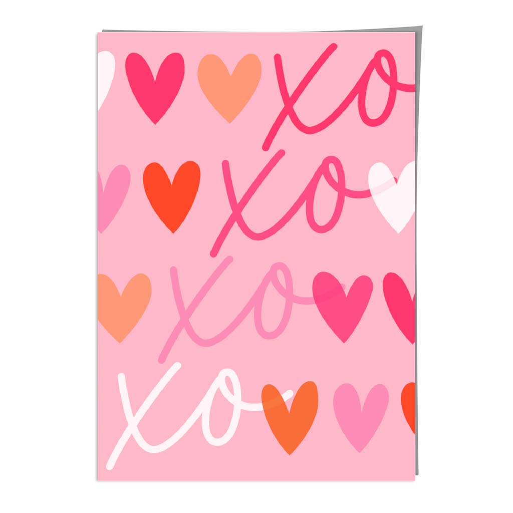 XOXO Pink Colourful Hearts Wall Art Print