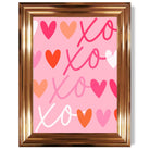 XOXO Pink Colourful Hearts print in Copper Glossy Frame