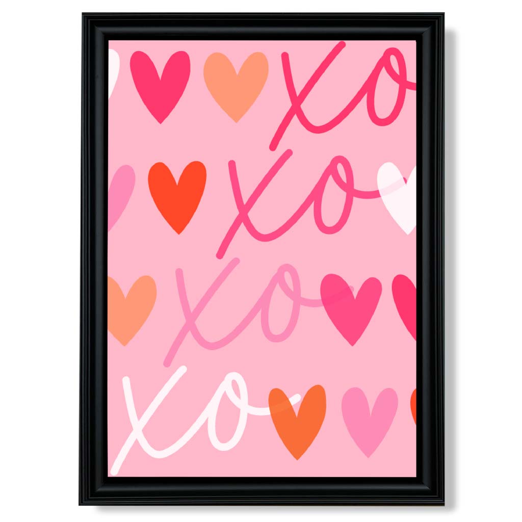 XOXO Pink Colourful Hearts print in Black Scoop Frame