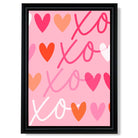 XOXO Pink Colourful Hearts print in Black Scoop Frame