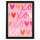 XOXO Pink Colourful Hearts print in Black and Gold Frame