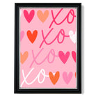 XOXO Pink Colourful Hearts print in Black and silver Frame