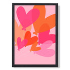 Pink Colourful Heart Balloons print in Black Wooden Frame