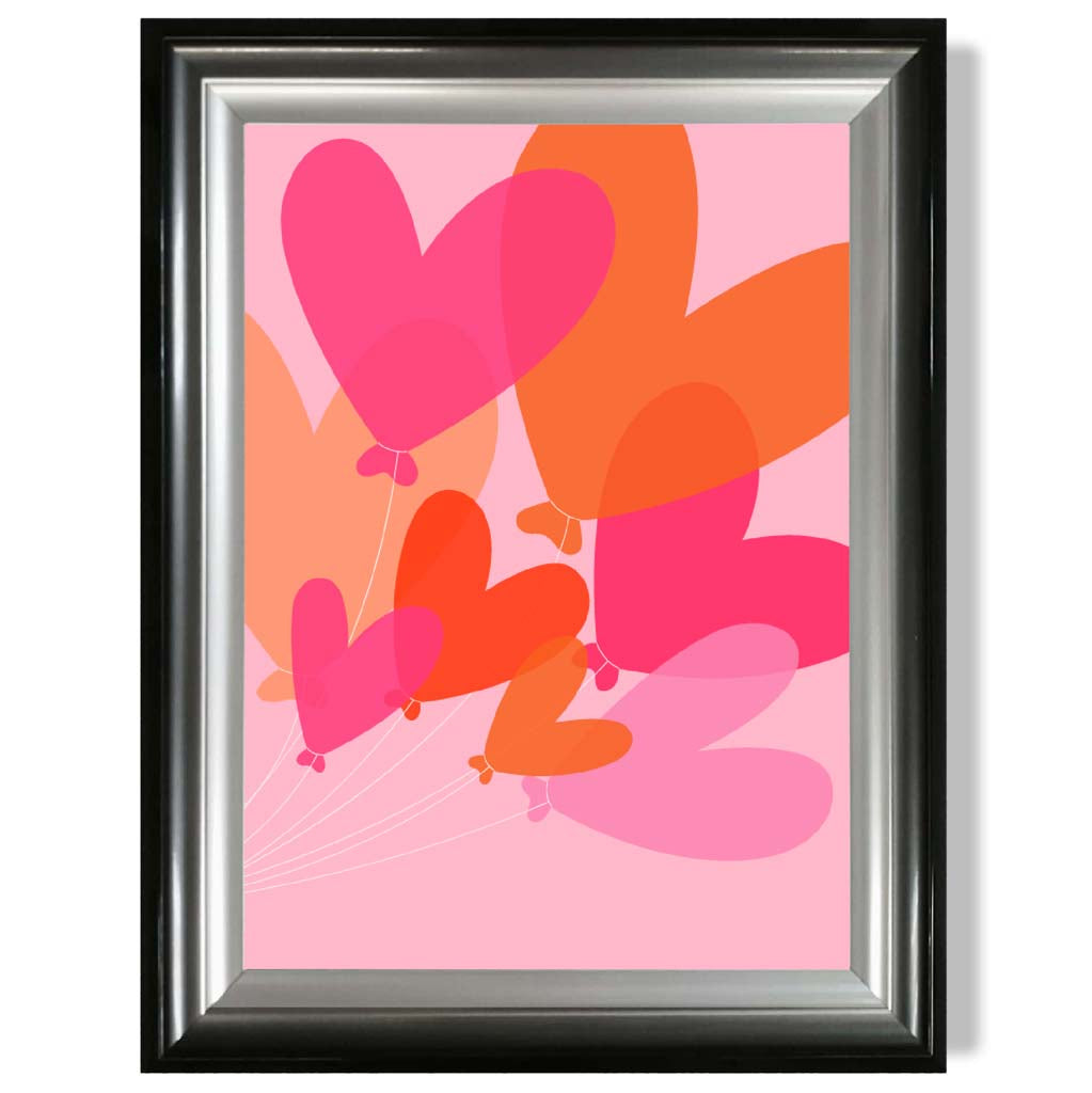 Pink Colourful Heart Balloons print in Gradient Glossy Frame