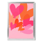 Pink Colourful Heart Balloons print in Silver Wooden Frame