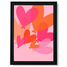 Pink Colourful Heart Balloons print in Black Scoop Frame