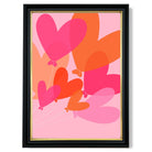 Pink Colourful Heart Balloons print in Black and Gold Frame