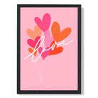 Pink Colourful Love Hearts print in Black Wooden Frame