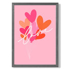 Pink Colourful Love Hearts print in Dark Grey Wooden Frame