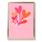 Pink Colourful Love Hearts print in Gold Wooden Frame