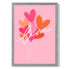 Pink Colourful Love Hearts print in Light Grey Wooden Frame