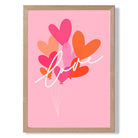 Pink Colourful Love Hearts print in Light Oak Wooden Frame