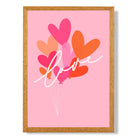 Pink Colourful Love Hearts print in Oak Wooden Frame