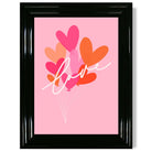 Pink Colourful Love Hearts print in Black Glossy Frame