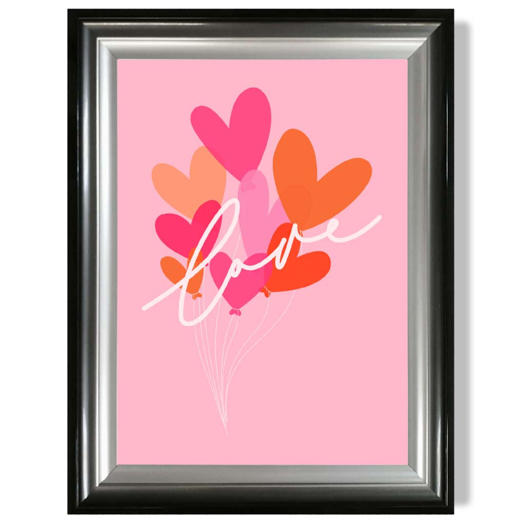 Pink Colourful Love Hearts print in Gradient Glossy Frame