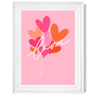 Pink Colourful Love Hearts print in White Glossy Frame